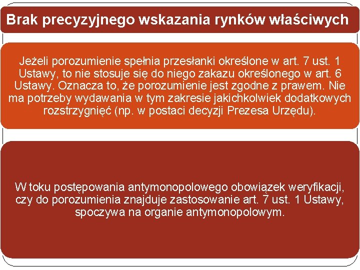 Brak precyzyjnego wskazania rynków właściwych Jeżeli porozumienie spełnia przesłanki określone w art. 7 ust.