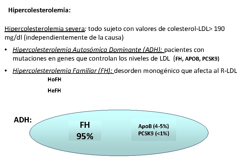 Hipercolesterolemia: Hipercolesterolemia severa: todo sujeto con valores de colesterol-LDL> 190 mg/dl (independientemente de la
