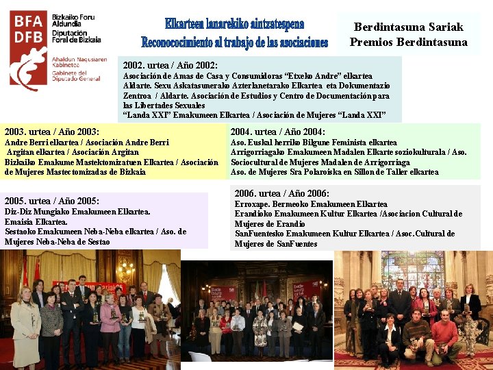 Berdintasuna Sariak Premios Berdintasuna 2002. urtea / Año 2002: Asociación de Amas de Casa