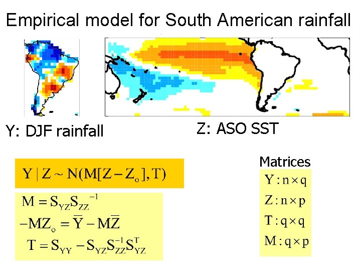 Empirical model for South American rainfall Y: DJF rainfall Z: ASO SST Matrices 