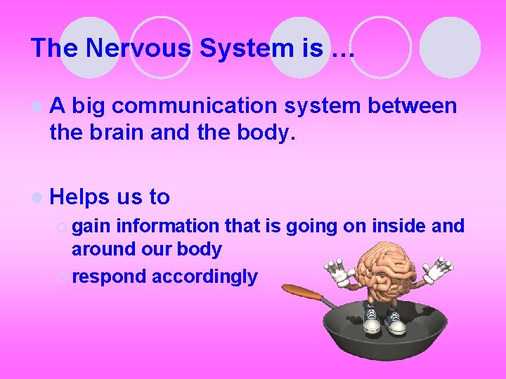 The Nervous System is … l. A big communication system between the brain and