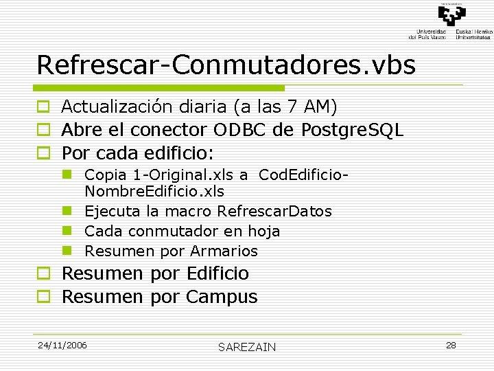 Refrescar-Conmutadores. vbs o Actualización diaria (a las 7 AM) o Abre el conector ODBC
