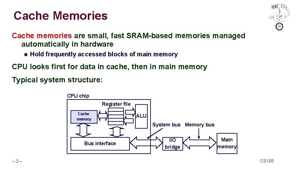 Cache Memories Cache memories are small, fast SRAM-based memories managed automatically in hardware n