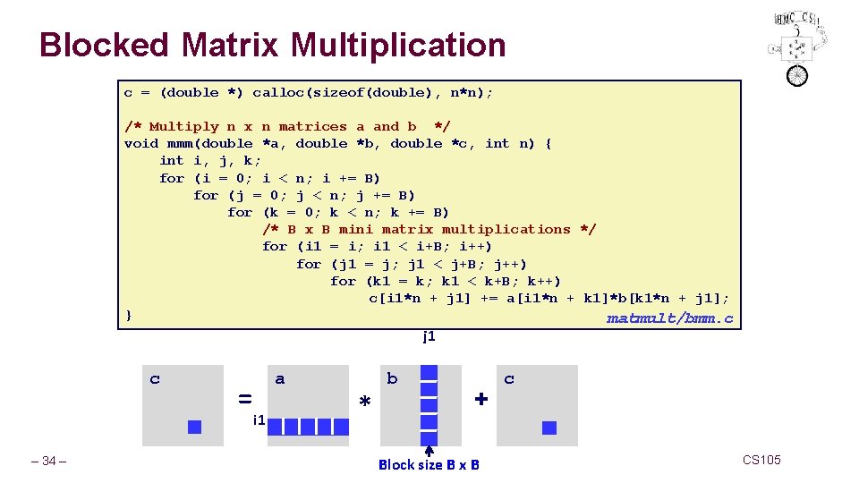Blocked Matrix Multiplication c = (double *) calloc(sizeof(double), n*n); /* Multiply n x n