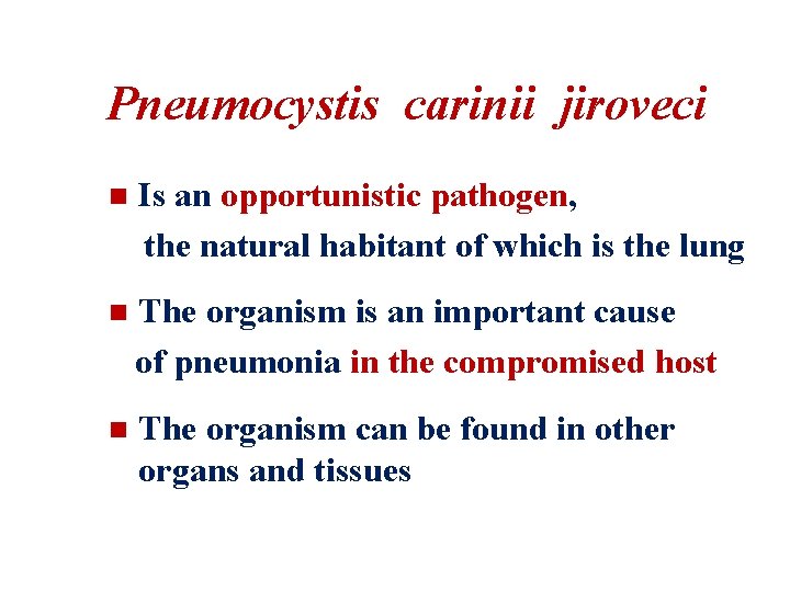 Pneumocystis carinii jiroveci n Is an opportunistic pathogen, the natural habitant of which is