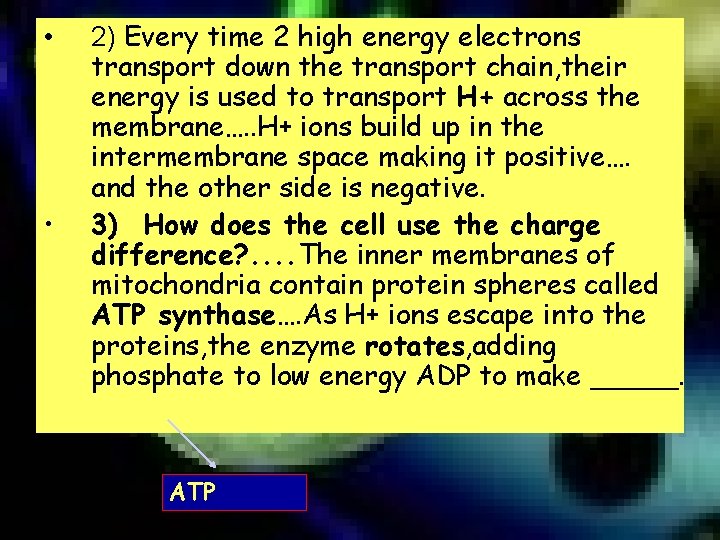  • • 2) Every time 2 high energy electrons transport down the transport