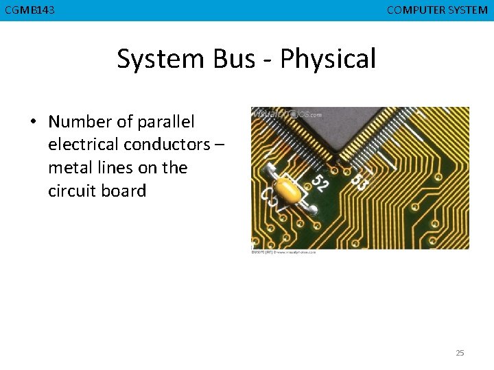 CGMB 143 CMPD 223 COMPUTER SYSTEM COMPUTER ORGANIZATION System Bus - Physical • Number