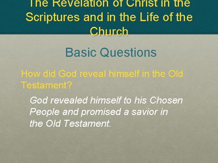 The Revelation of Christ in the Scriptures and in the Life of the Church