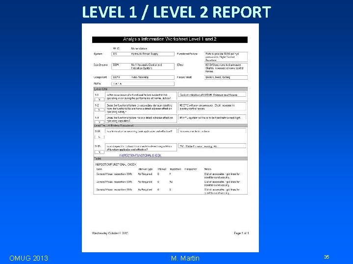 LEVEL 1 / LEVEL 2 REPORT OMUG 2013 M. Martin 35 