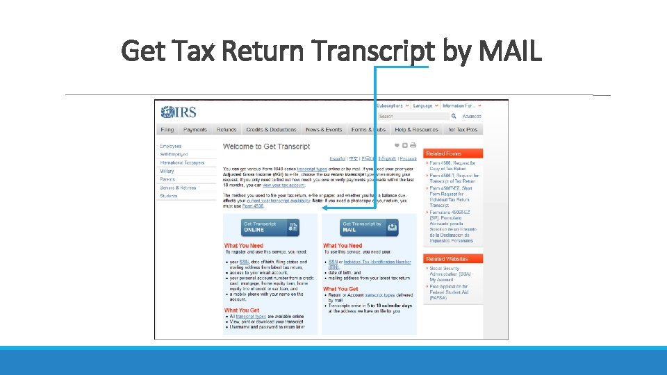 Get Tax Return Transcript by MAIL 