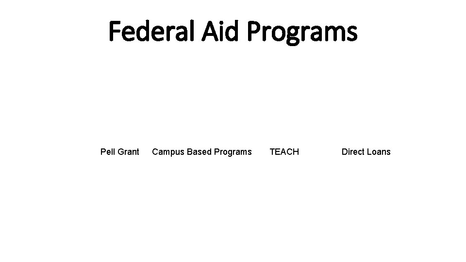 Federal Aid Programs Pell Grant Campus Based Programs TEACH Direct Loans 