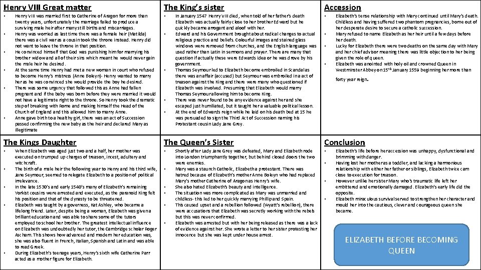 Henry VIII Great matter The King’s sister Accession • • Henry VIII was married