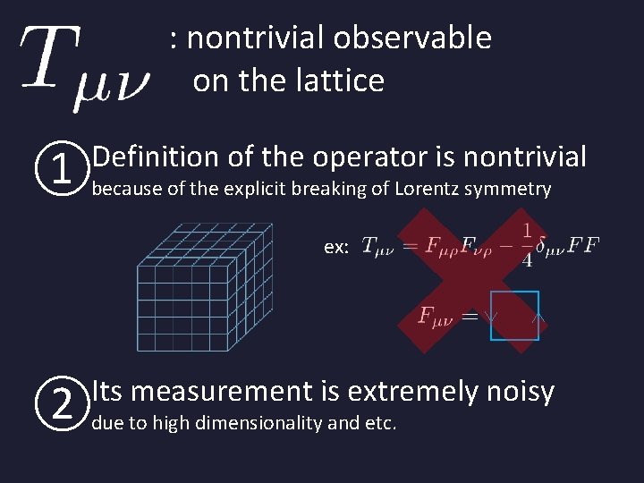 : nontrivial observable on the lattice Definition of the operator is nontrivial ①because of