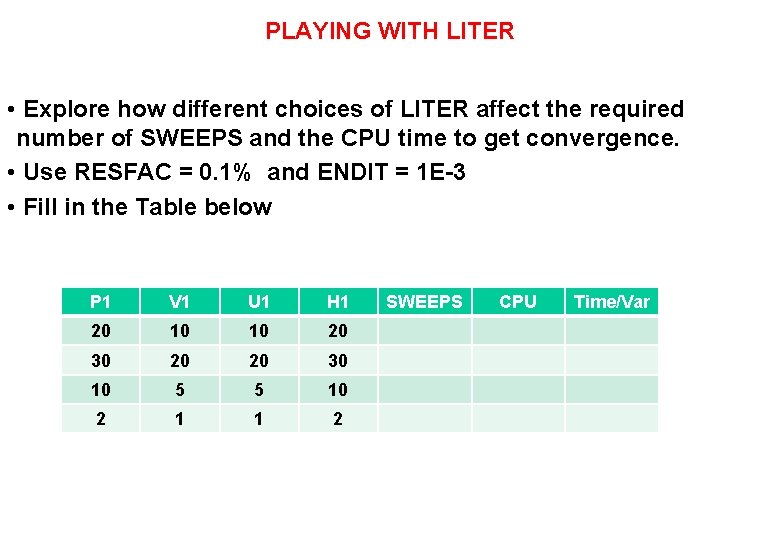 PLAYING WITH LITER • Explore how different choices of LITER affect the required number