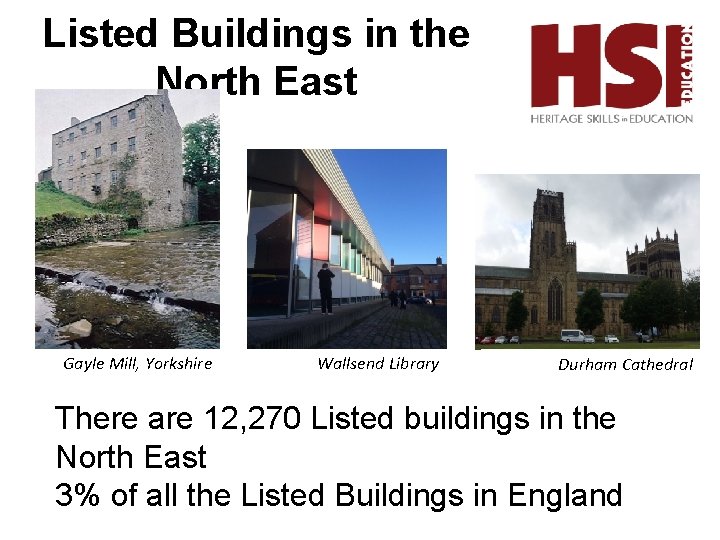Listed Buildings in the North East Gayle Mill, Yorkshire Wallsend Library Durham Cathedral There