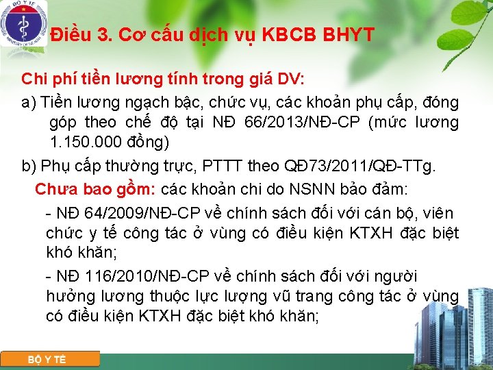 Điều 3. Cơ cấu dịch vụ KBCB BHYT Chi phí tiền lương tính trong