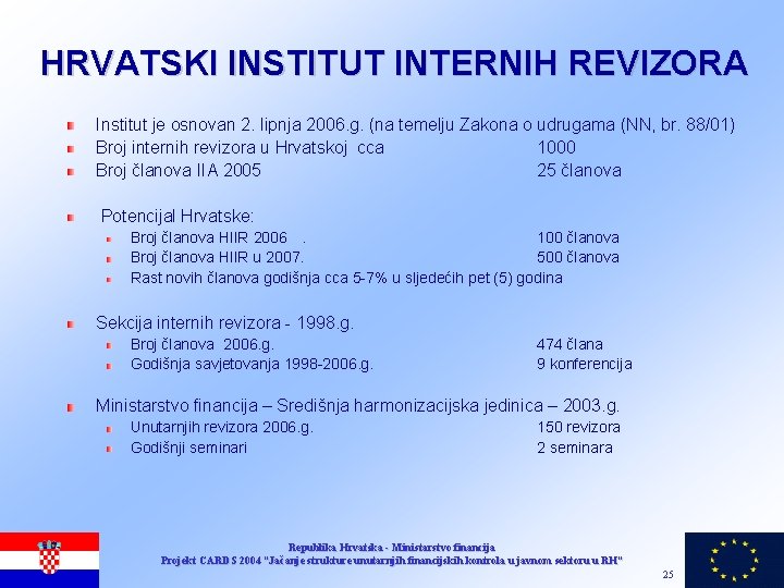 HRVATSKI INSTITUT INTERNIH REVIZORA Institut je osnovan 2. lipnja 2006. g. (na temelju Zakona