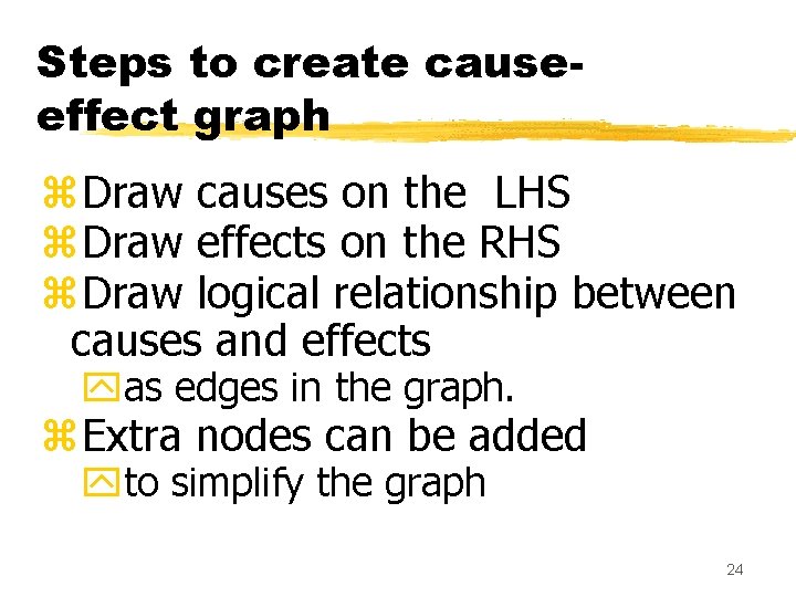 Steps to create causeeffect graph z. Draw causes on the LHS z. Draw effects