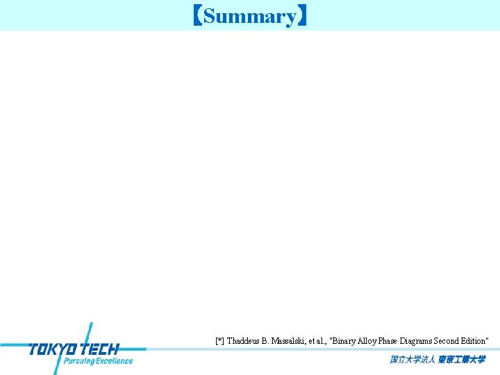 【Summary】 [*] Thaddeus B. Massalski, et al. , "Binary Alloy Phase Diagrams Second Edition"