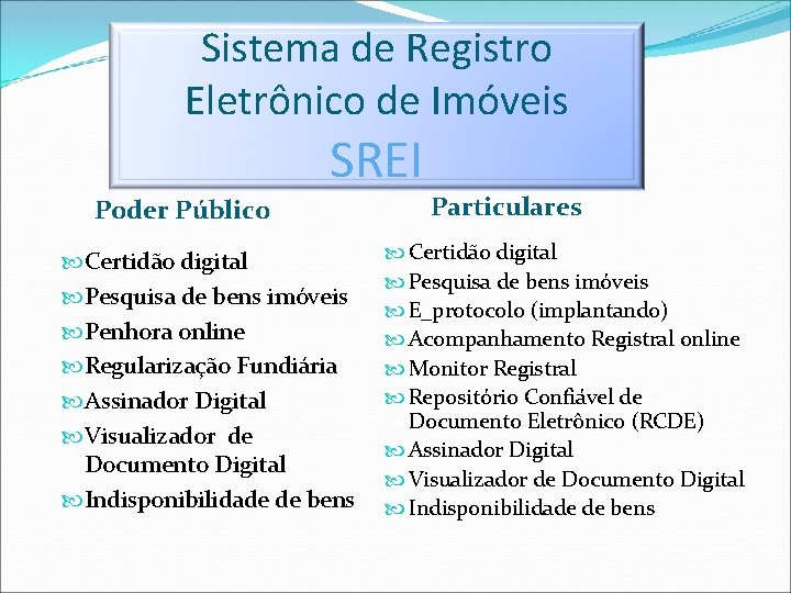 Sistema de Registro Eletrônico de Imóveis SREI Poder Público Certidão digital Pesquisa de bens