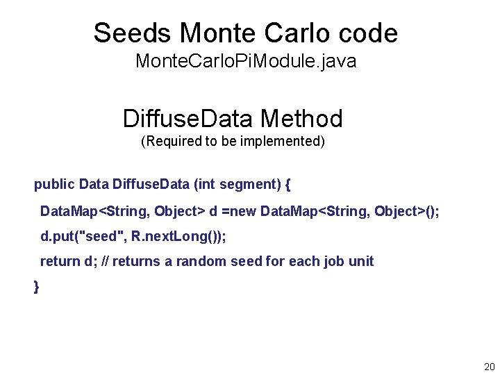 Seeds Monte Carlo code Monte. Carlo. Pi. Module. java Diffuse. Data Method (Required to