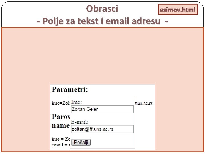 Obrasci asimov. html - Polje za tekst i email adresu - 