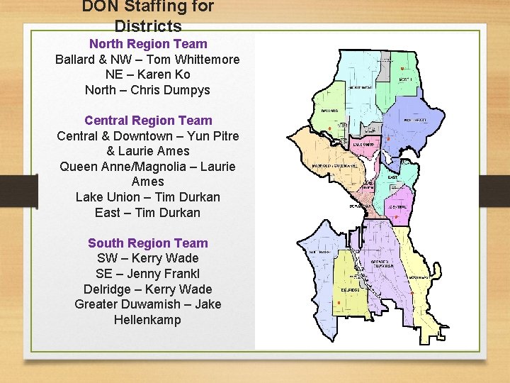 DON Staffing for Districts North Region Team Ballard & NW – Tom Whittemore NE