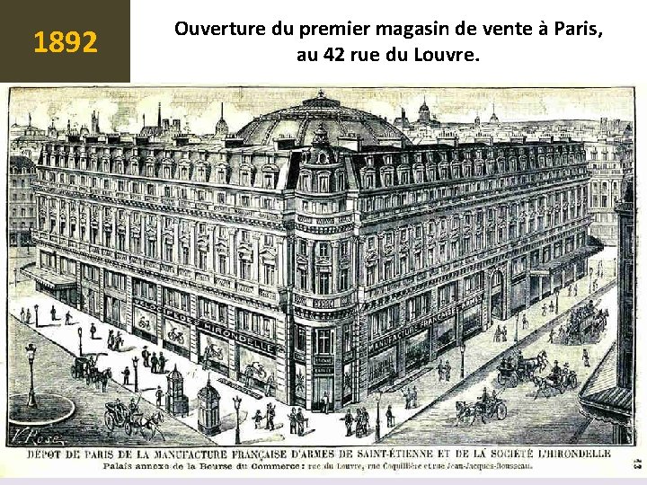 1892 Ouverture du premier magasin de vente à Paris, au 42 rue du Louvre.