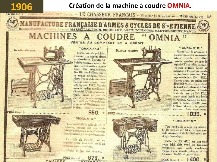 1906 Création de la machine à coudre OMNIA 