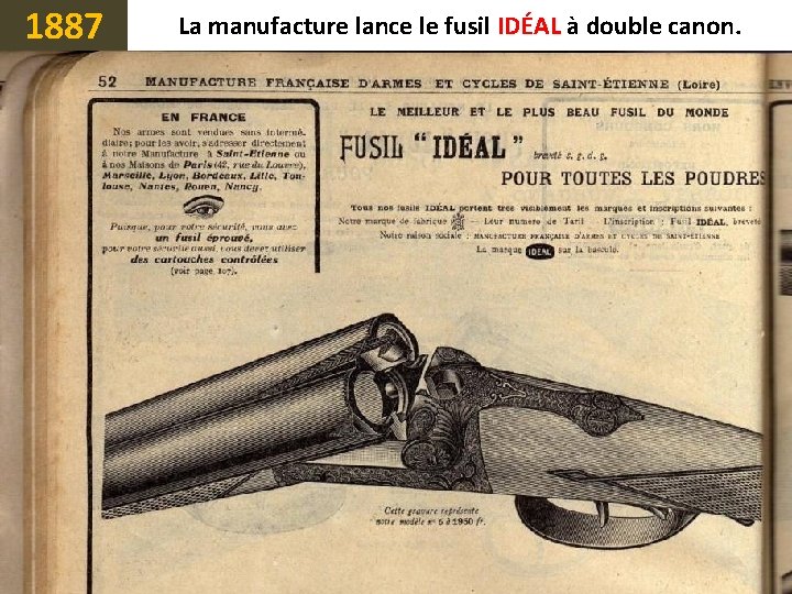 1887 La manufacture lance le fusil IDÉAL à double canon. 