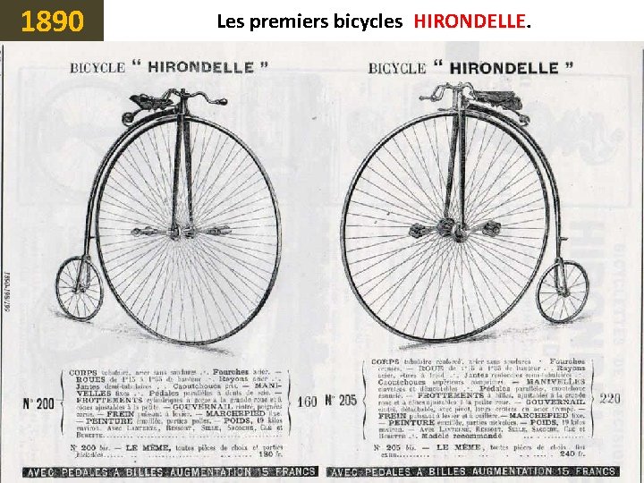 1890 Les premiers bicycles HIRONDELLE 