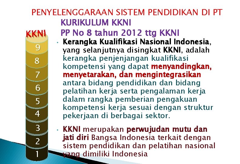 PENYELENGGARAAN SISTEM PENDIDIKAN DI PT KURIKULUM KKNI PP No 8 tahun 2012 ttg KKNI