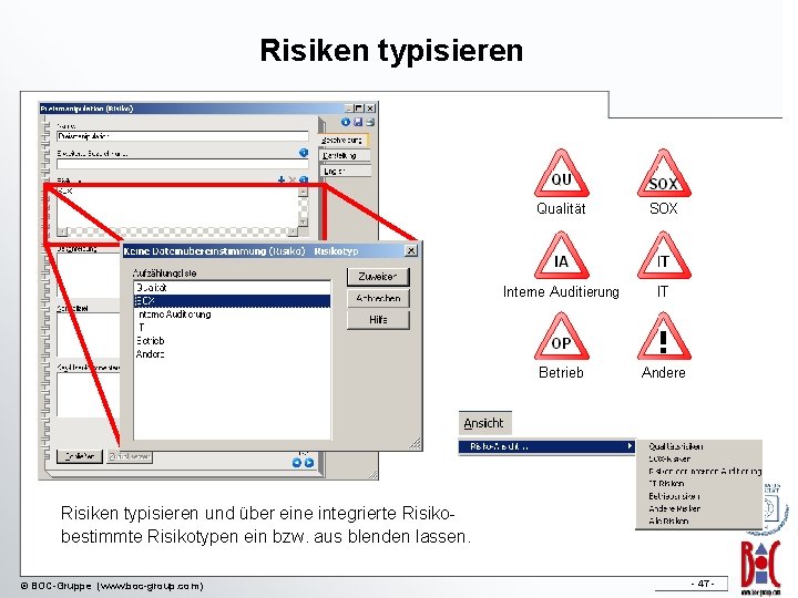 Risiken typisieren und über eine integrierte Risiko-Ansichtsfunktion bestimmte Risikotypen ein bzw. aus blenden lassen.