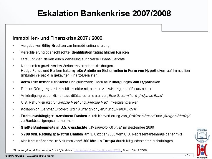 Eskalation Bankenkrise 2007/2008 Immobilien- und Finanzkrise 2007 / 2008 • Vergabe von Billig-Krediten zur