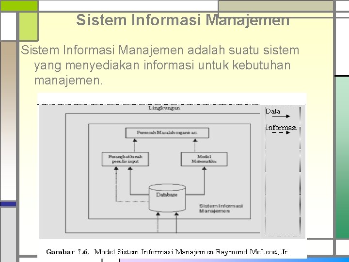 Sistem Informasi Manajemen adalah suatu sistem yang menyediakan informasi untuk kebutuhan manajemen. 