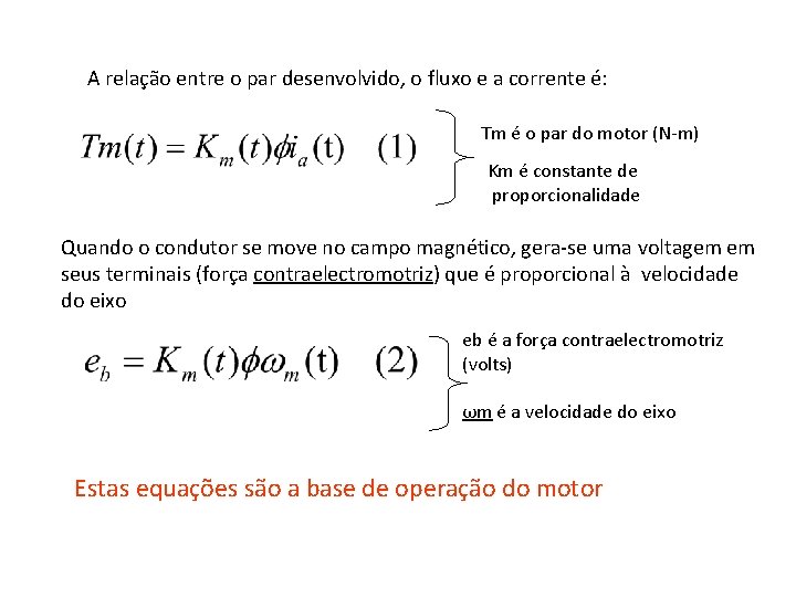 A relação entre o par desenvolvido, o fluxo e a corrente é: Tm é