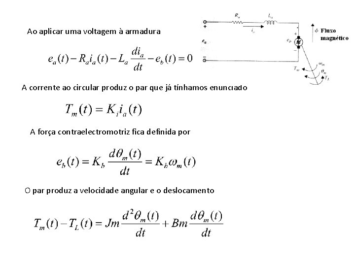 Ao aplicar uma voltagem à armadura A corrente ao circular produz o par que