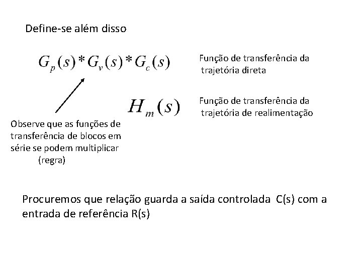 Define-se além disso Função de transferência da trajetória direta Observe que as funções de