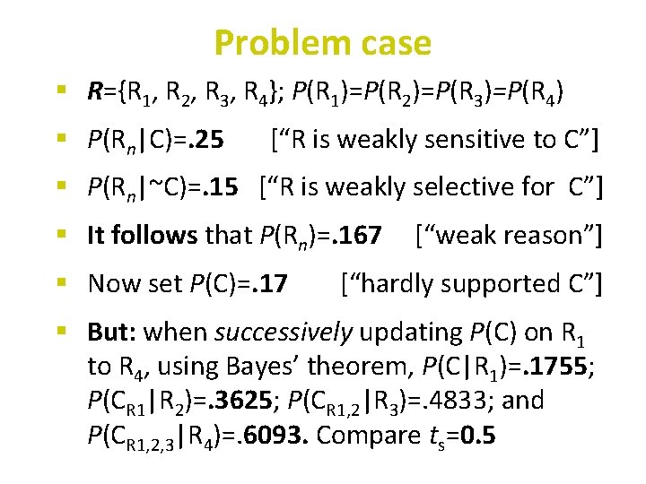 Problem case § R={R 1, R 2, R 3, R 4}; P(R 1)=P(R 2)=P(R