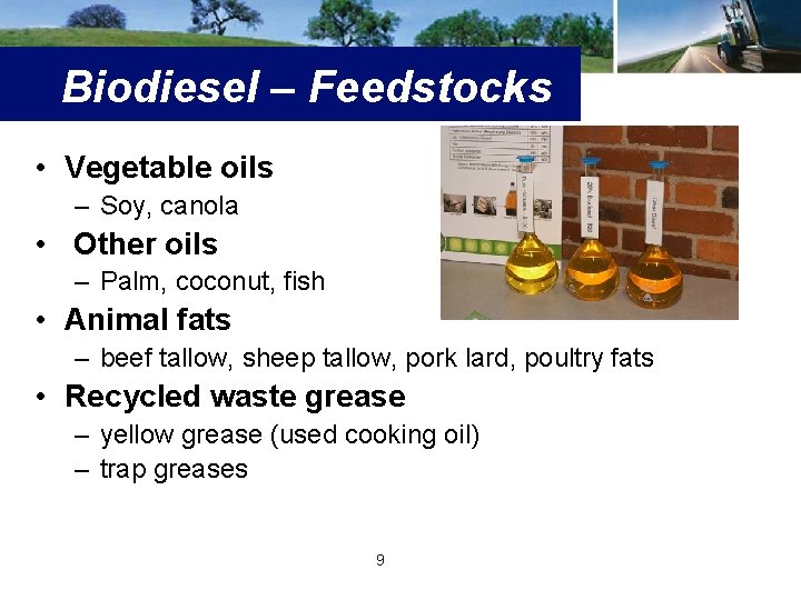 Biodiesel – Feedstocks • Vegetable oils – Soy, canola • Other oils – Palm,