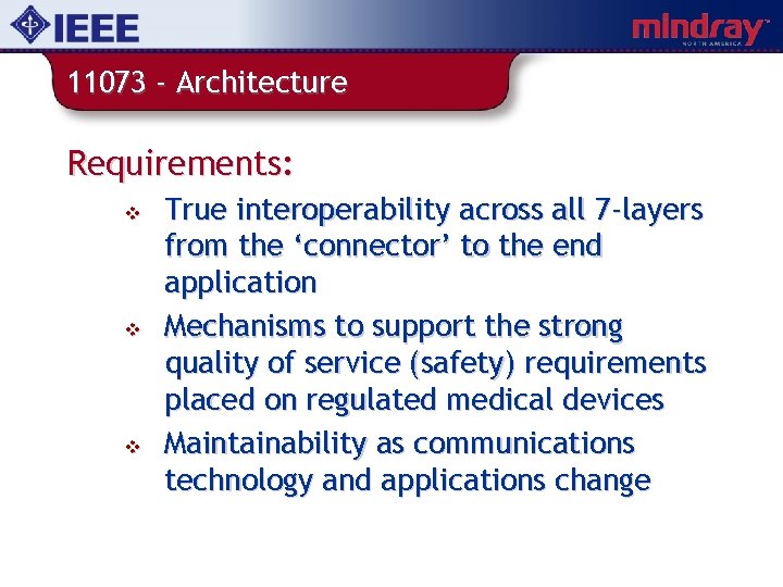 11073 - Architecture Requirements: v v v True interoperability across all 7 -layers from