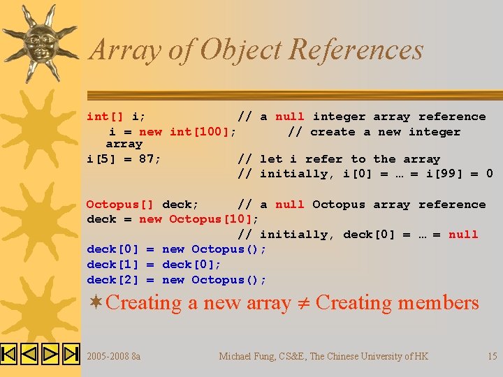 Array of Object References int[] i; // a null integer array reference i =