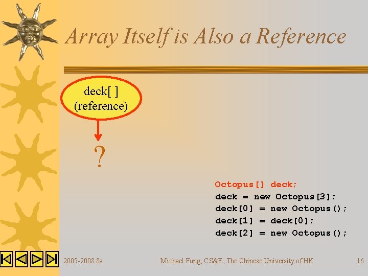 Array Itself is Also a Reference deck[ ] (reference) ? Octopus[] deck; deck =