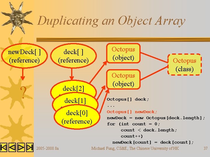 Duplicating an Object Array new. Deck[ ] (reference) ? Octopus (object) deck[ ] (reference)