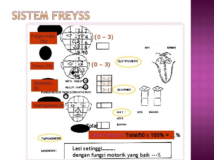 Fungsi motor (30) Tonus (15) Sinkinesis (5) 1 2 3 4 (0 – 3)