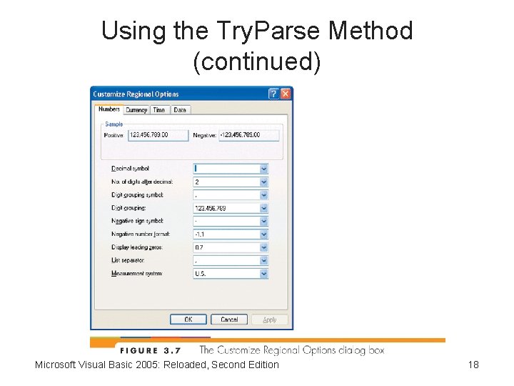 Using the Try. Parse Method (continued) Microsoft Visual Basic 2005: Reloaded, Second Edition 18