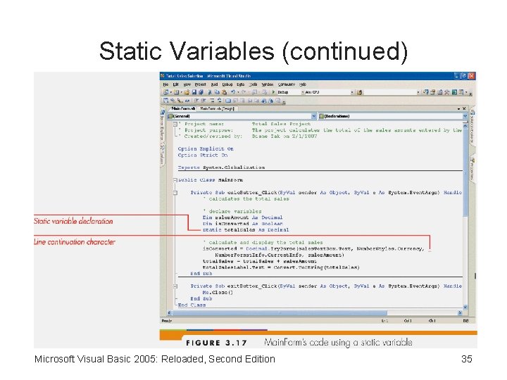 Static Variables (continued) Microsoft Visual Basic 2005: Reloaded, Second Edition 35 