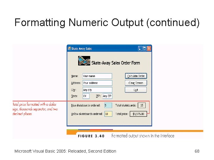 Formatting Numeric Output (continued) Microsoft Visual Basic 2005: Reloaded, Second Edition 68 