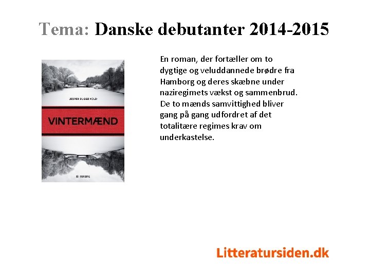 Tema: Danske debutanter 2014 -2015 En roman, der fortæller om to dygtige og veluddannede