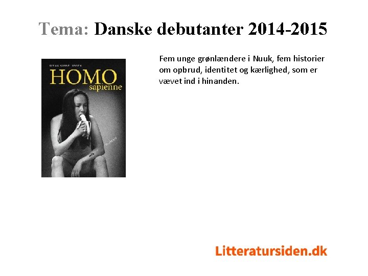 Tema: Danske debutanter 2014 -2015 Fem unge grønlændere i Nuuk, fem historier om opbrud,